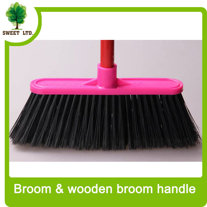 plastic nylon broom with wooden broom handle with factory price