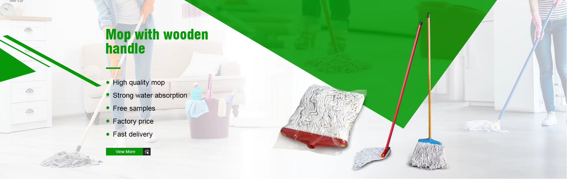 Mop with Wooden Handle