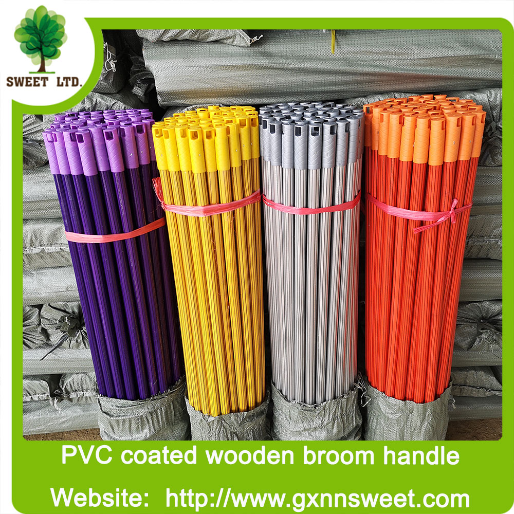 South America Stripe design 2.2x120cm PVC coated wooden broom stick mop handle for Escobas
